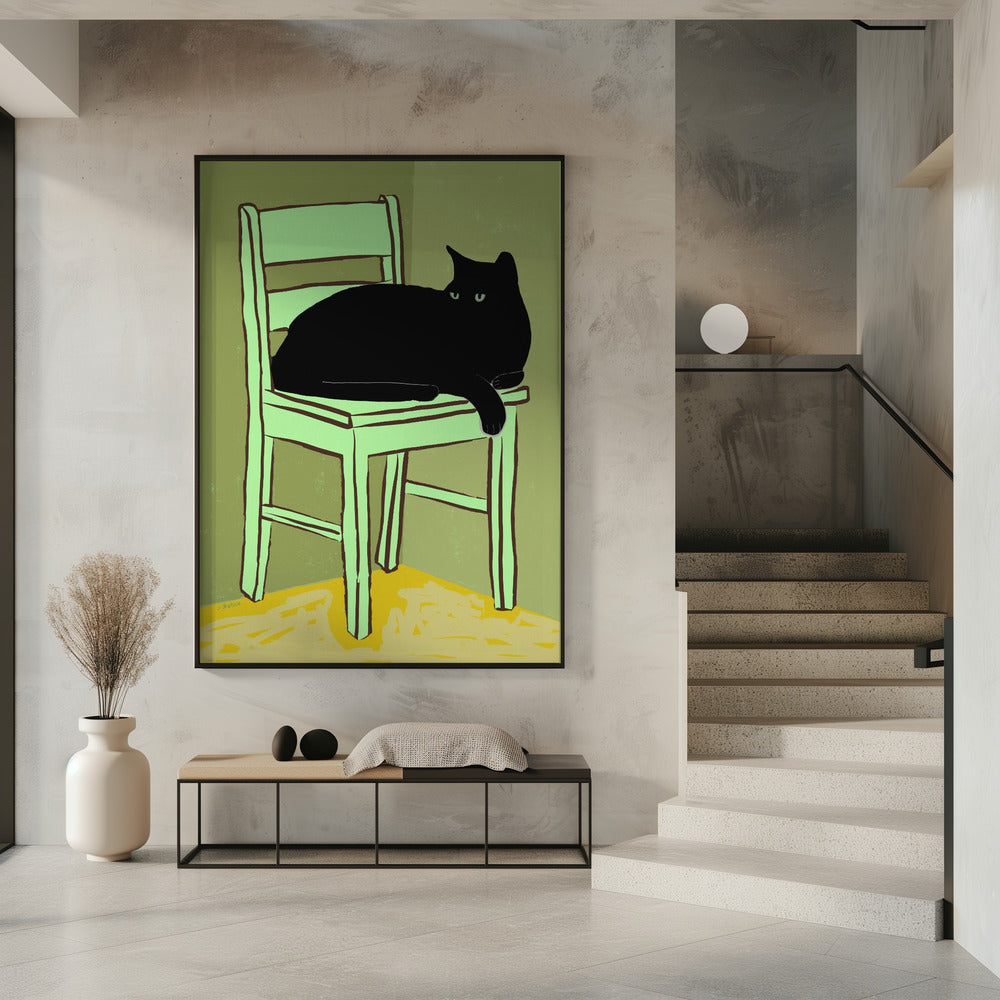 Black cat on chair | Poster