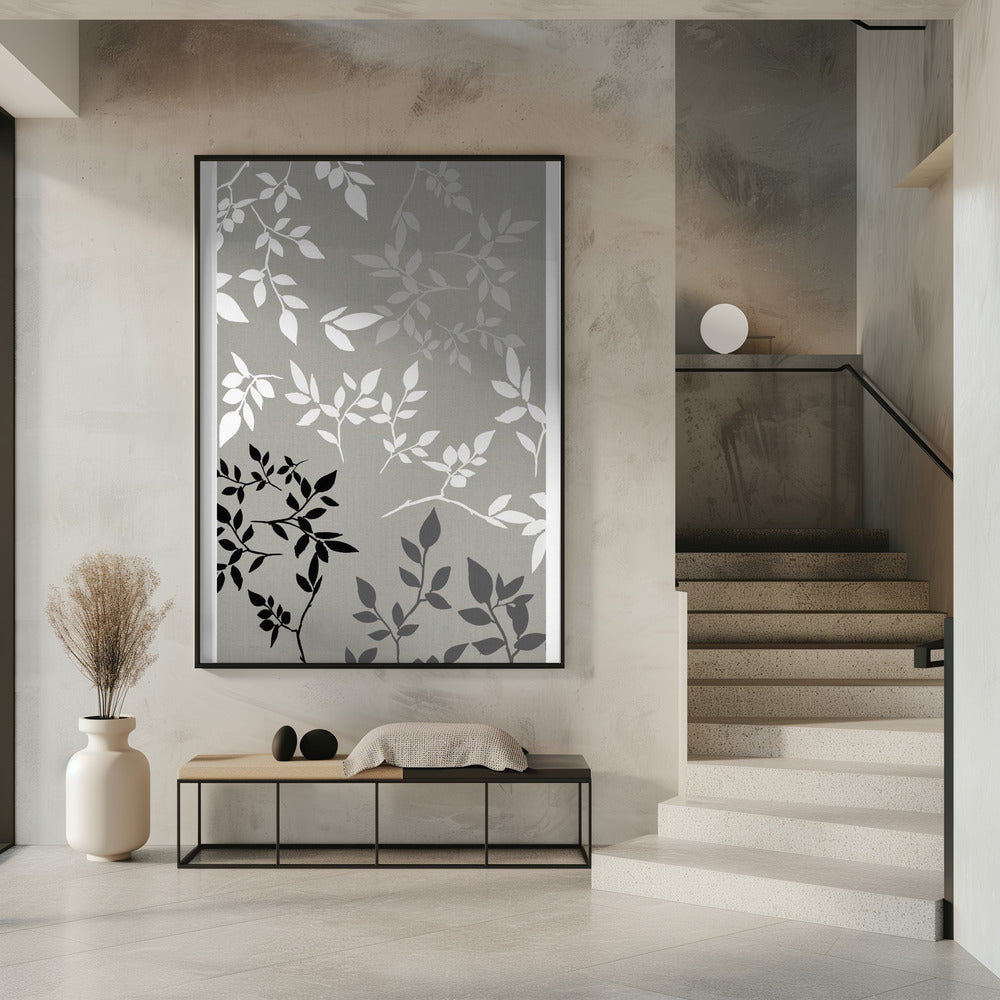 White Grey Black Leaves On Linen 1 | Poster