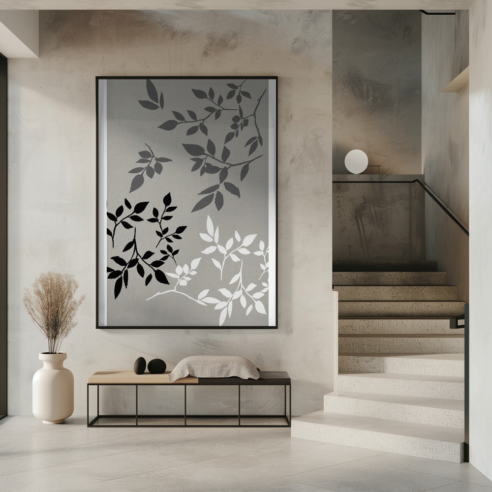 White Grey Black Leaves On Linen 2 | Poster