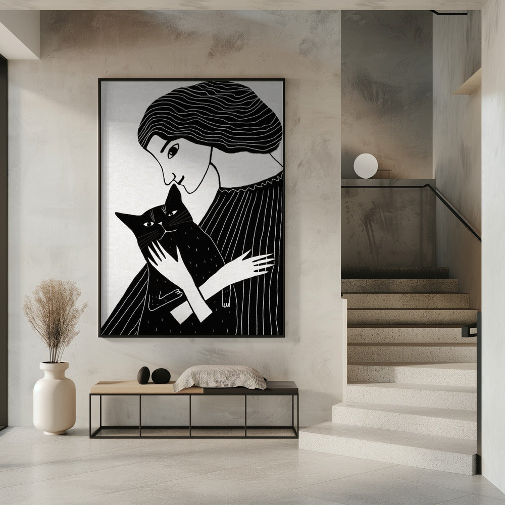 Cat Lady with Black Cat | Poster