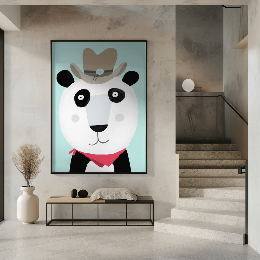 Funny Panda with Cowboy Hat by Artist Carla Daly | Poster