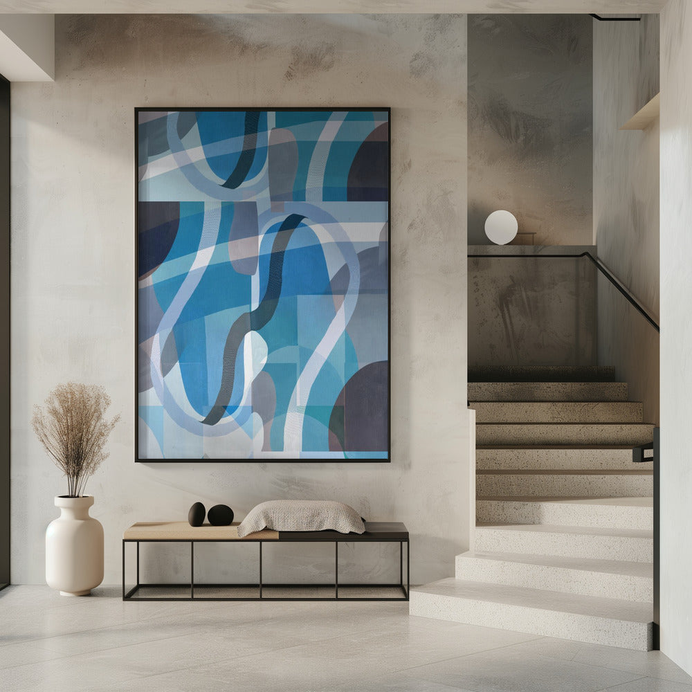 Abstract Blue and Neutral Swervy Shapes 2 | Poster