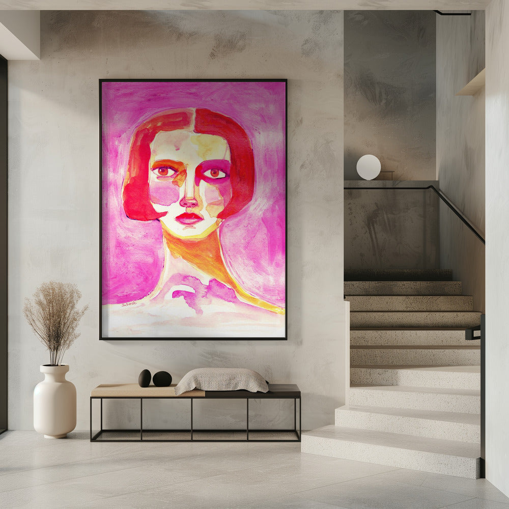 Lady with Bob haircut Hot Pink | Poster