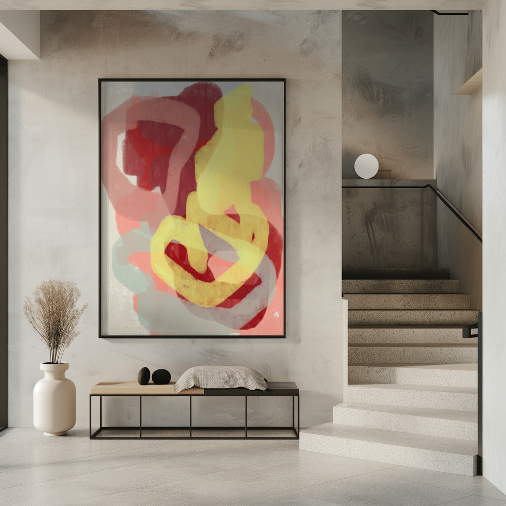 Abstract Painting In Pastel. Yellow, red and grey. | Poster