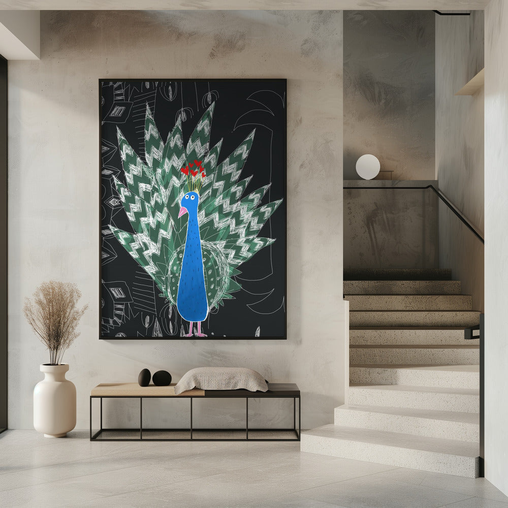 Cute Peacock with Jungle Doodle by Artist Carla Daly | Poster