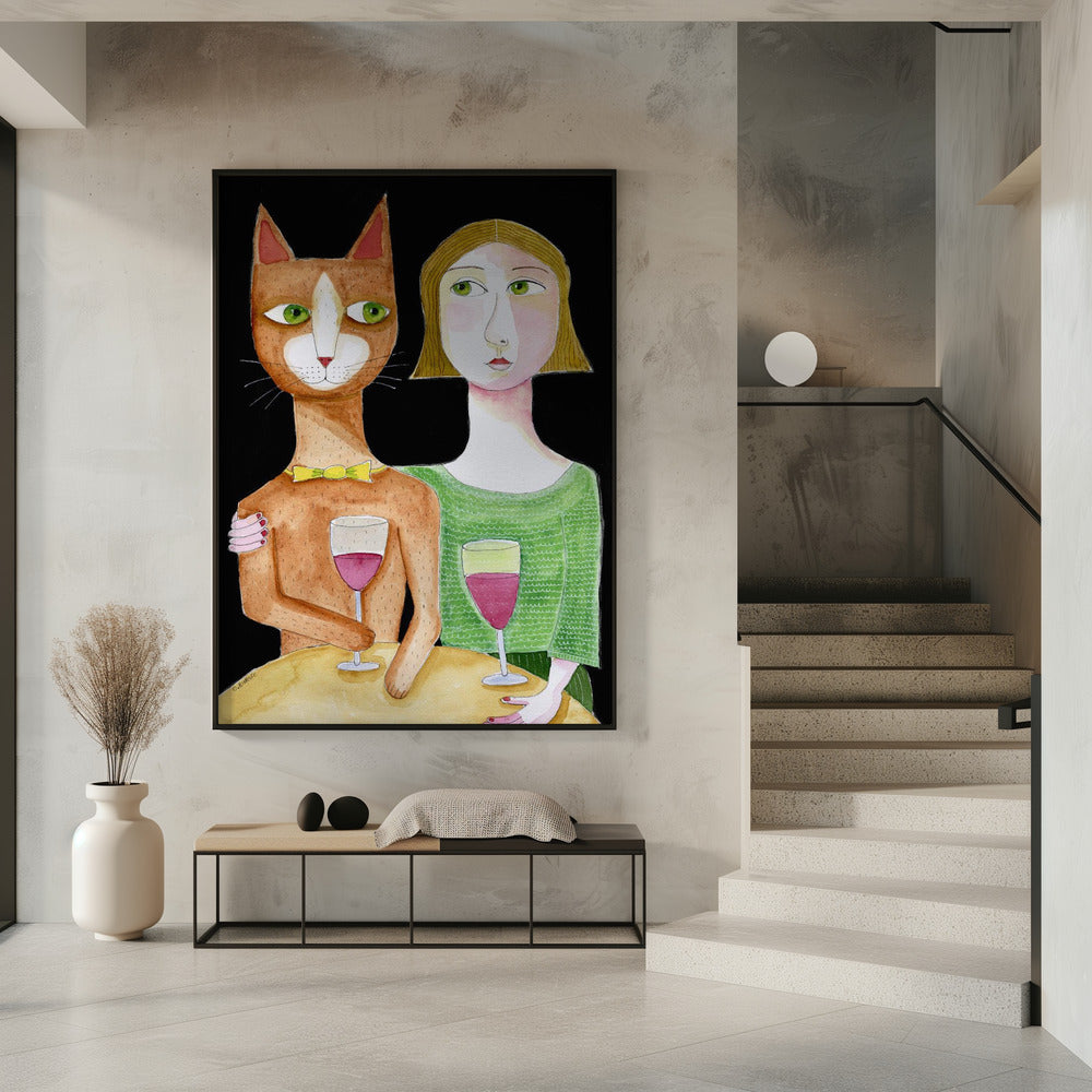 Best Friends Cat and Lady drinking wine | Poster