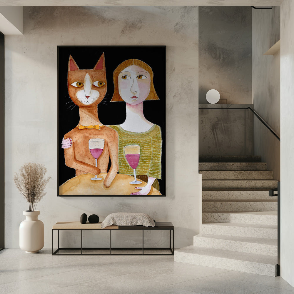 Best Friends Cat and Lady drinking wine | Poster