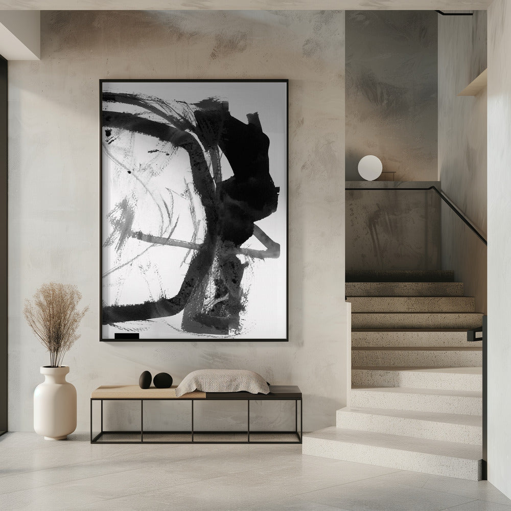 Black &amp; Grey Ink Abstract Art Print | Poster