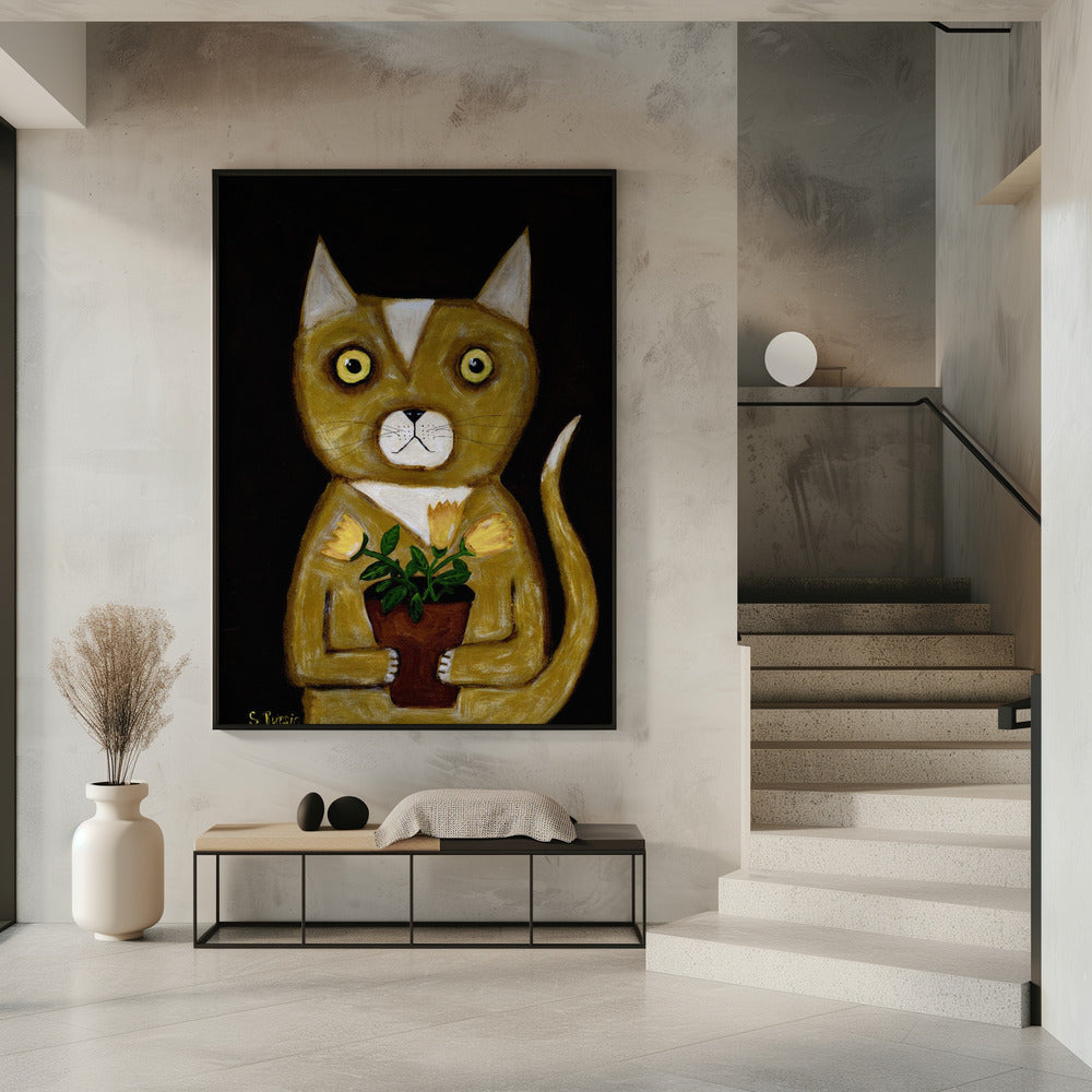 Pot Plant Cat black background | Poster