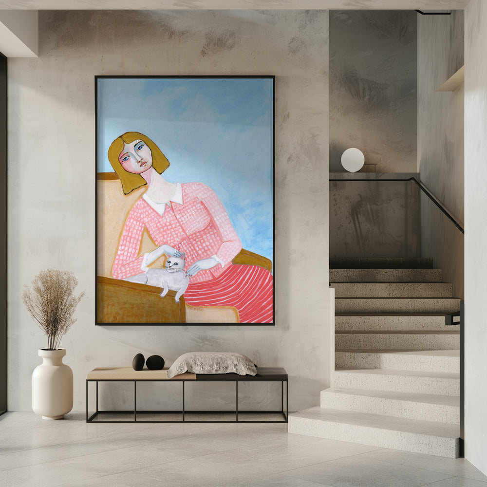 Lady with white cat | Poster