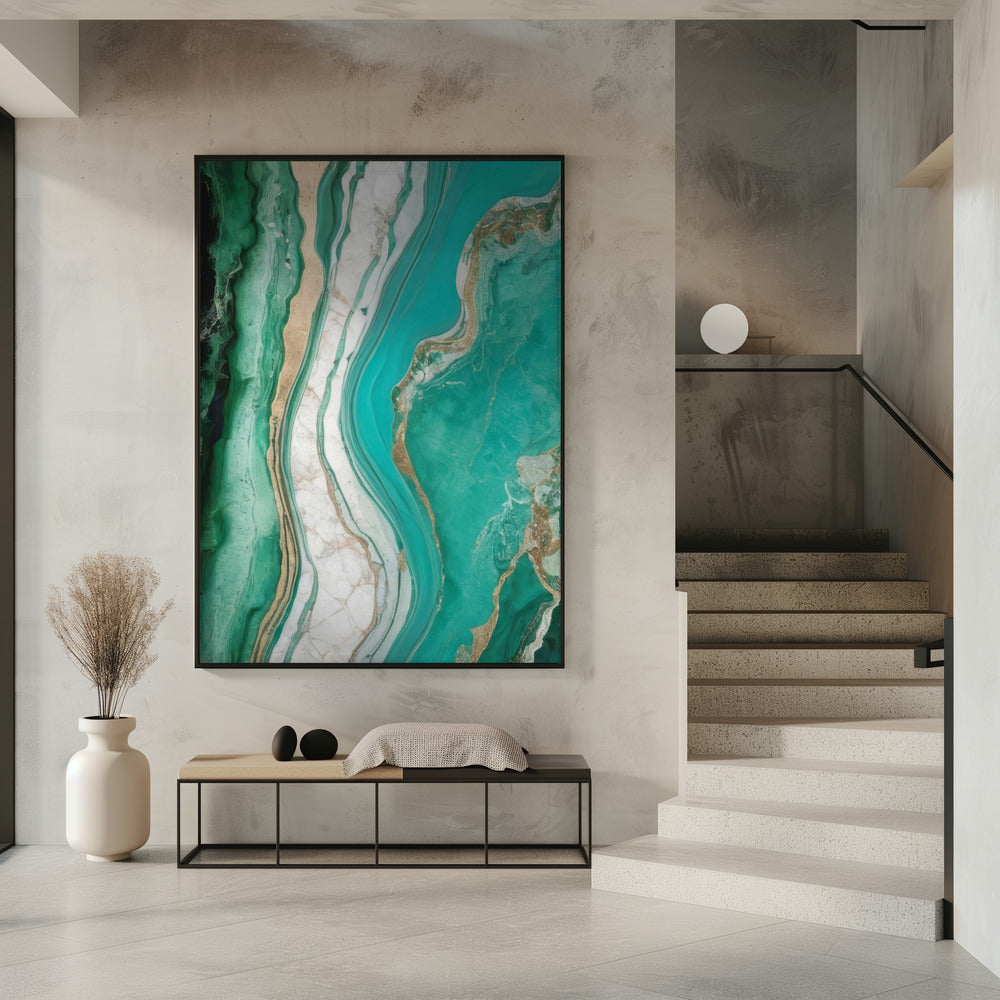 Green And Turquoise Patterns With Marbled Textures | Poster