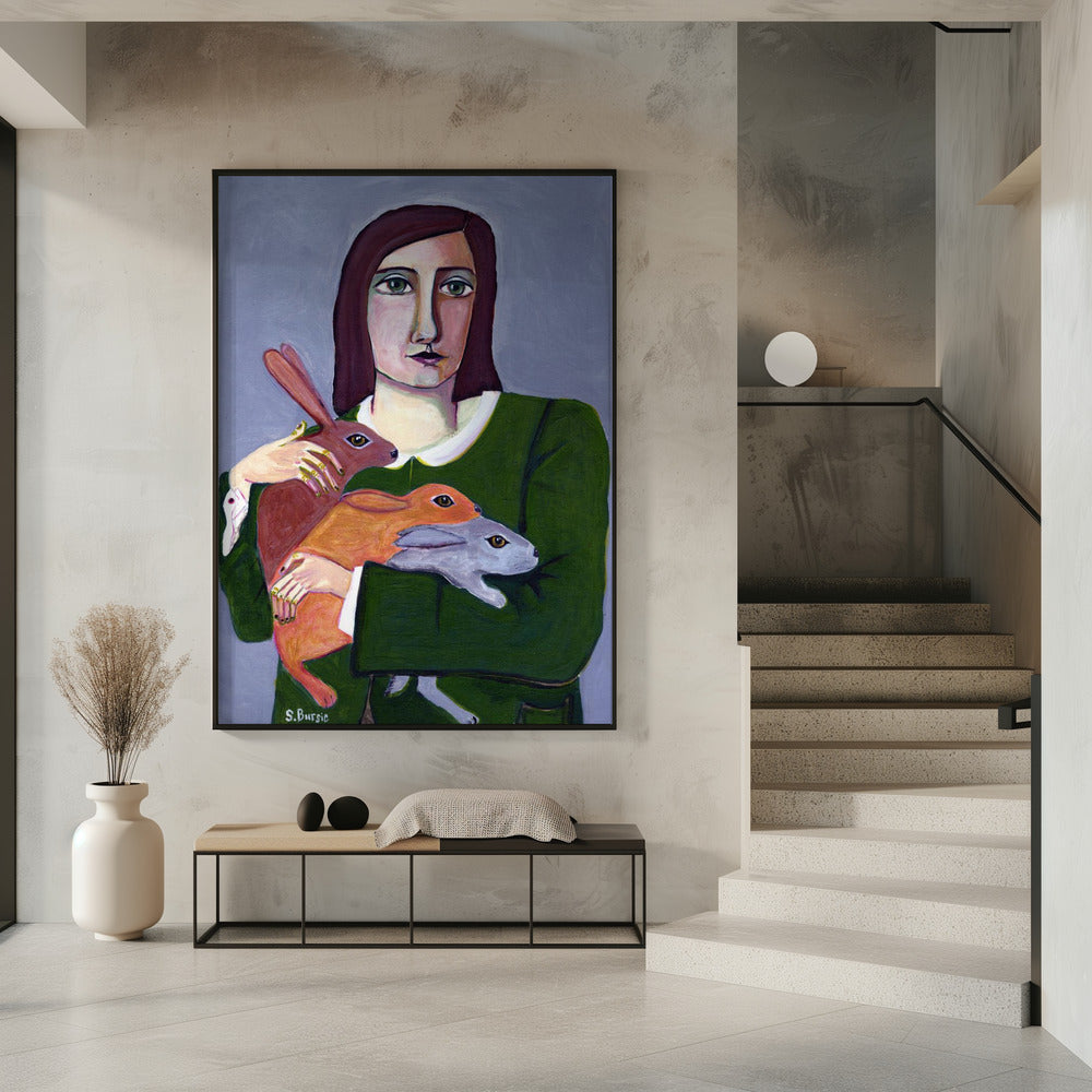 Lady with Three Rabbiets | Poster
