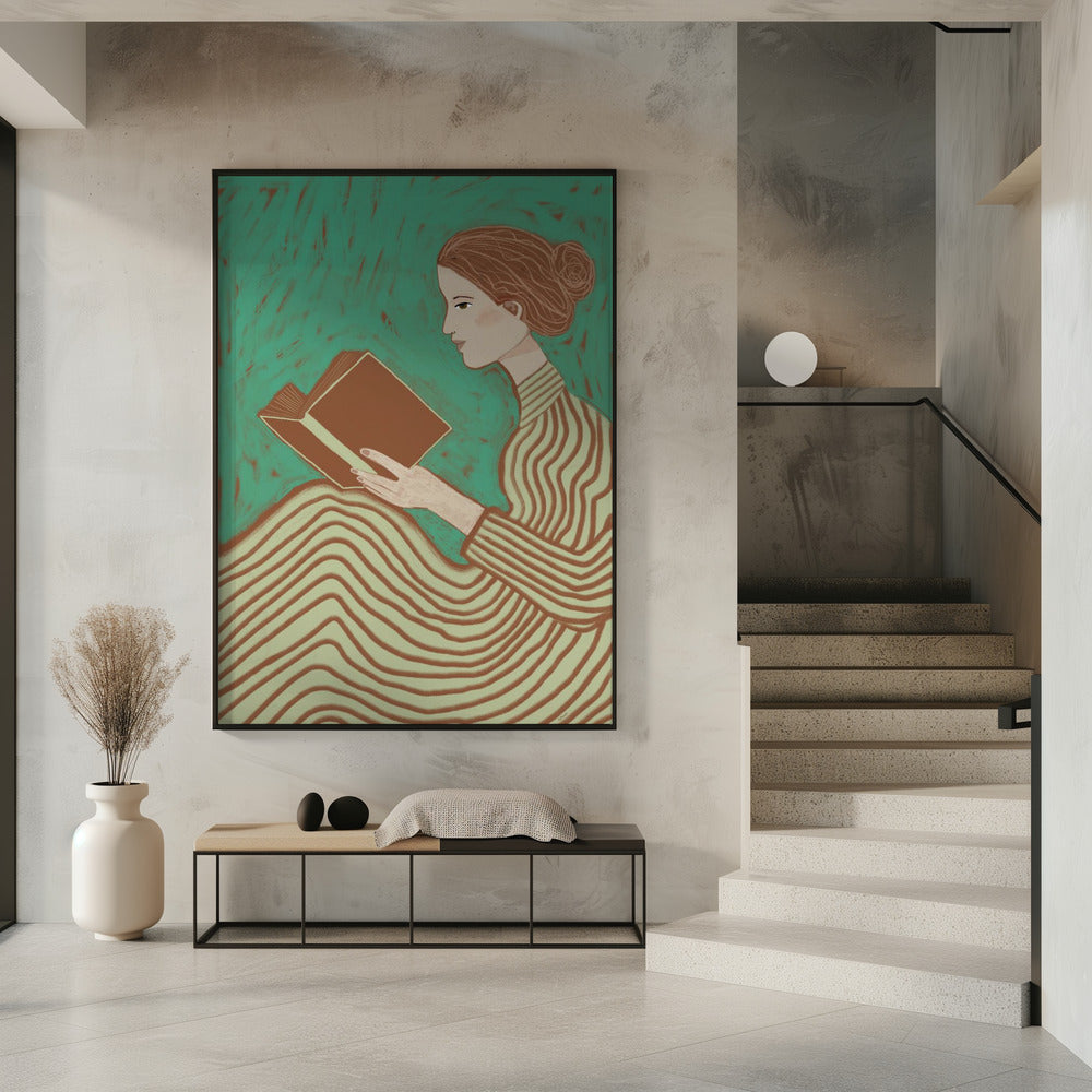 Lady reading striped dress | Poster