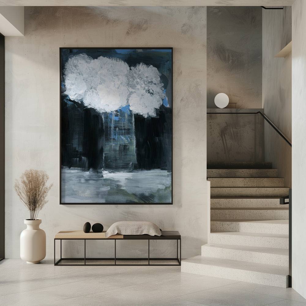 White Snowball Viburnum In Vase On Black Background | Poster