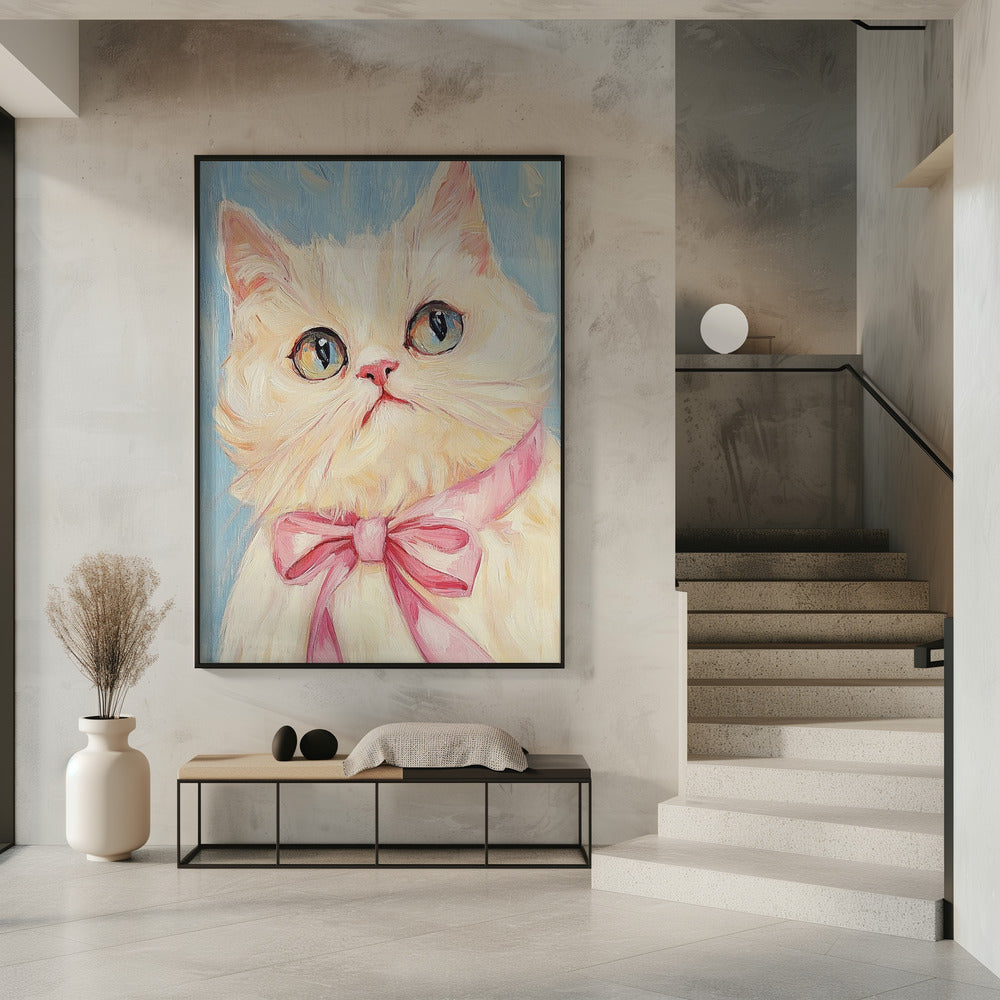 Pink Bow White Cat | Poster