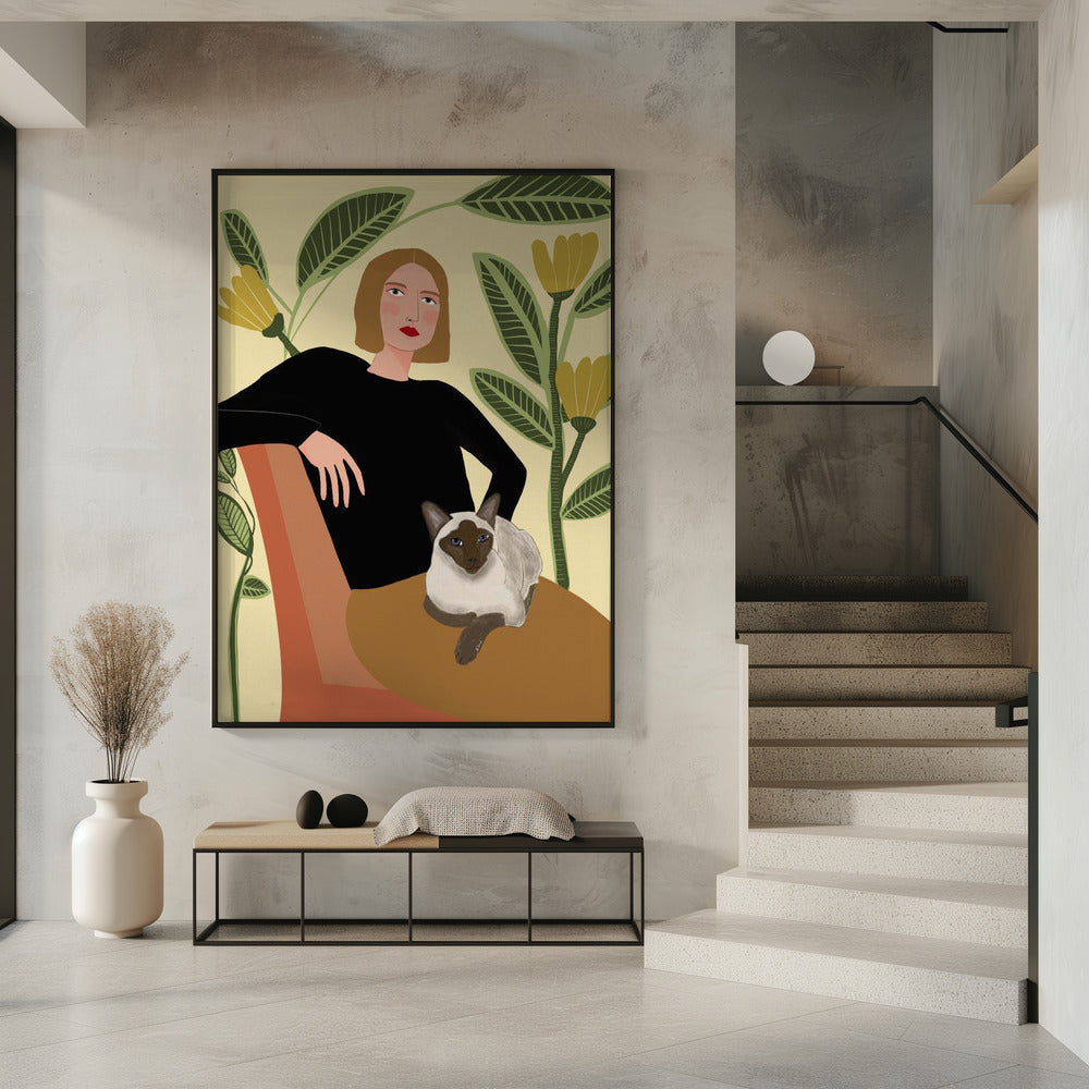 Lady with plants and cat | Poster