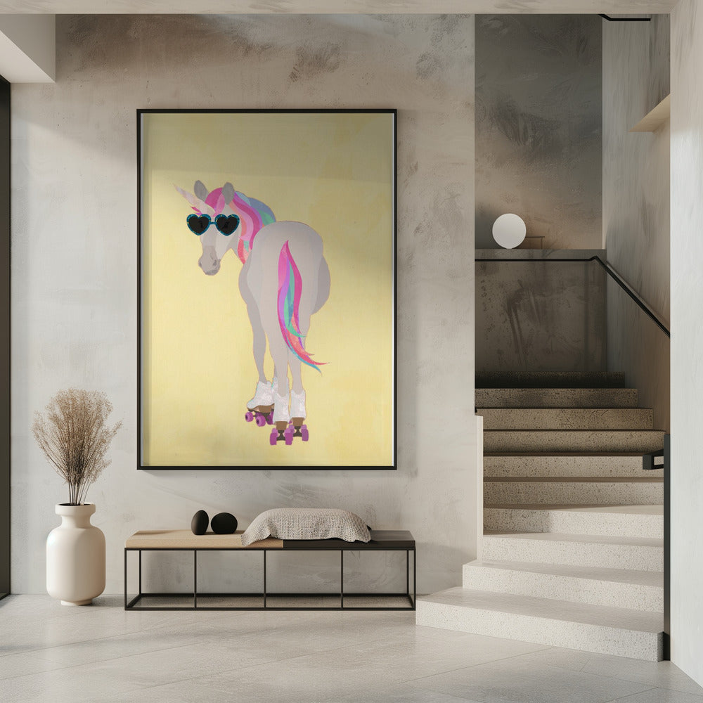 Unicorn rollerskating yello | Poster