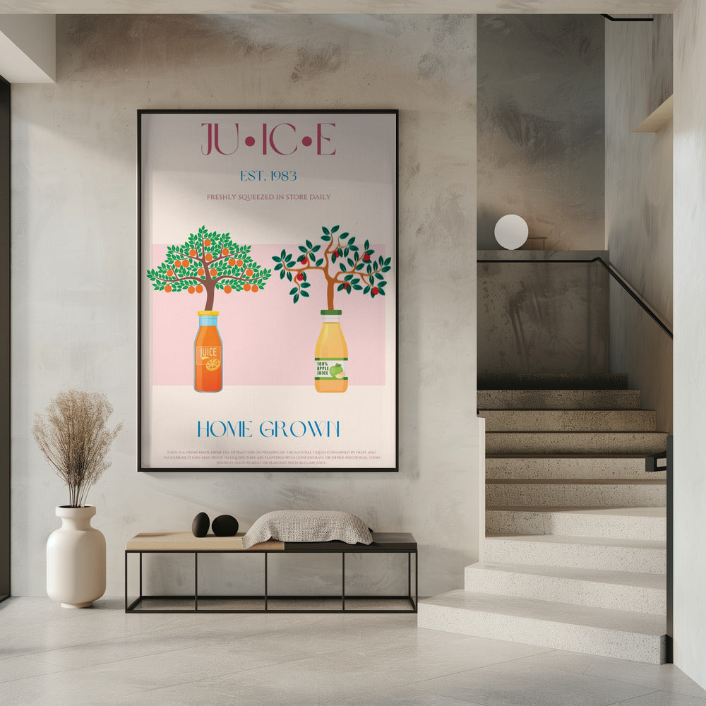 Orange and Apple Trees with Juice Bottles | Poster