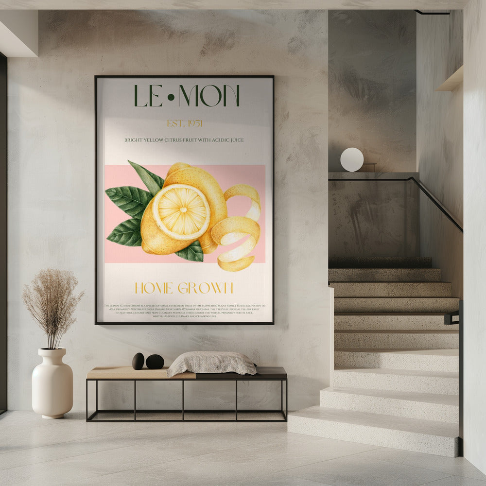 Vintage Style Sliced Lemon With Leaves | Poster