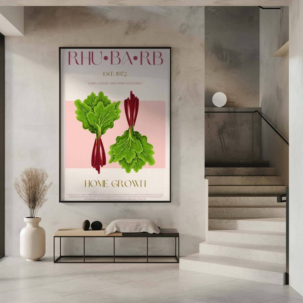 Illustrated Rhubarb With Vibrant Pink Stalks | Poster