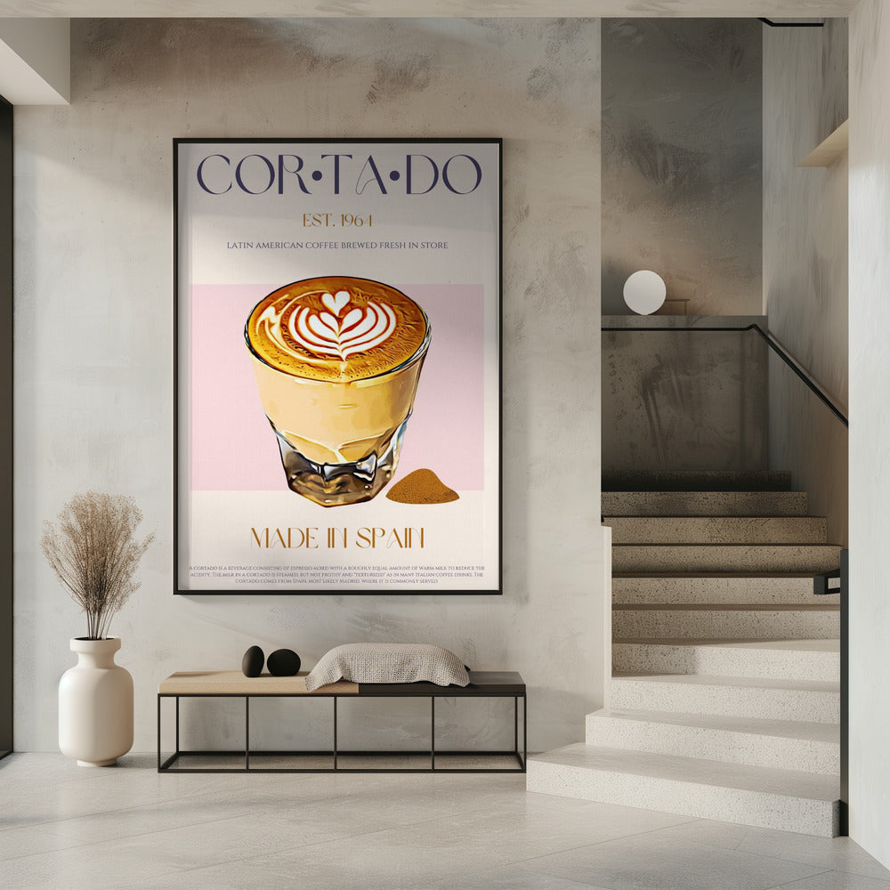 Cortado Coffee Illustration With Latte Art | Poster