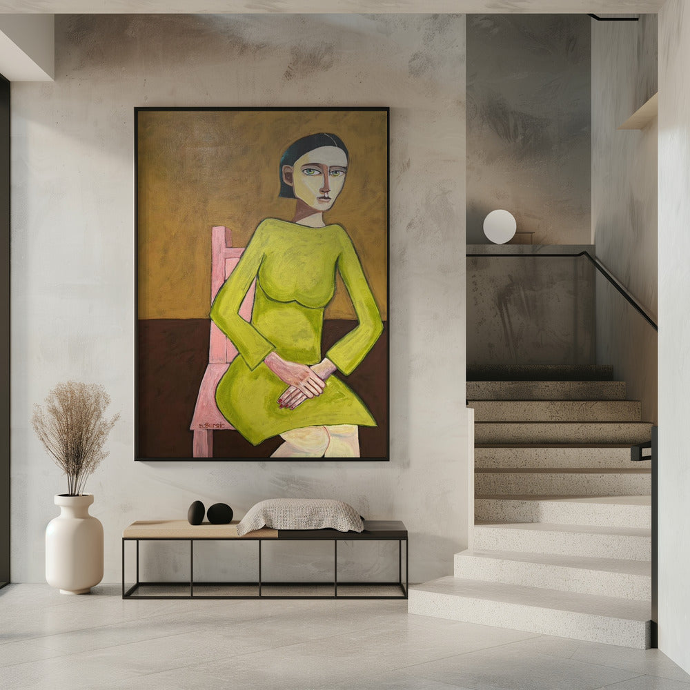 The Good Listener Lady Sitting on Chair | Poster