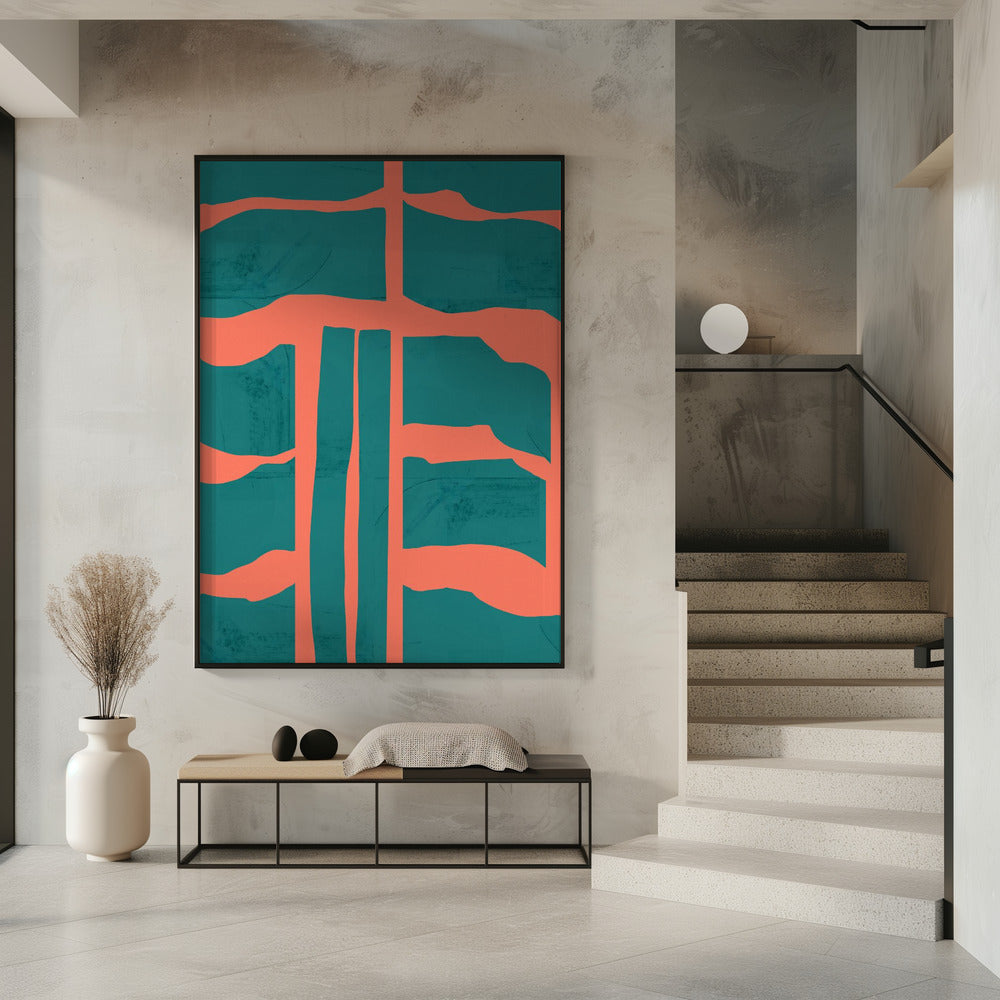 Turquoise &amp; Coral Abstraction 1 | Poster