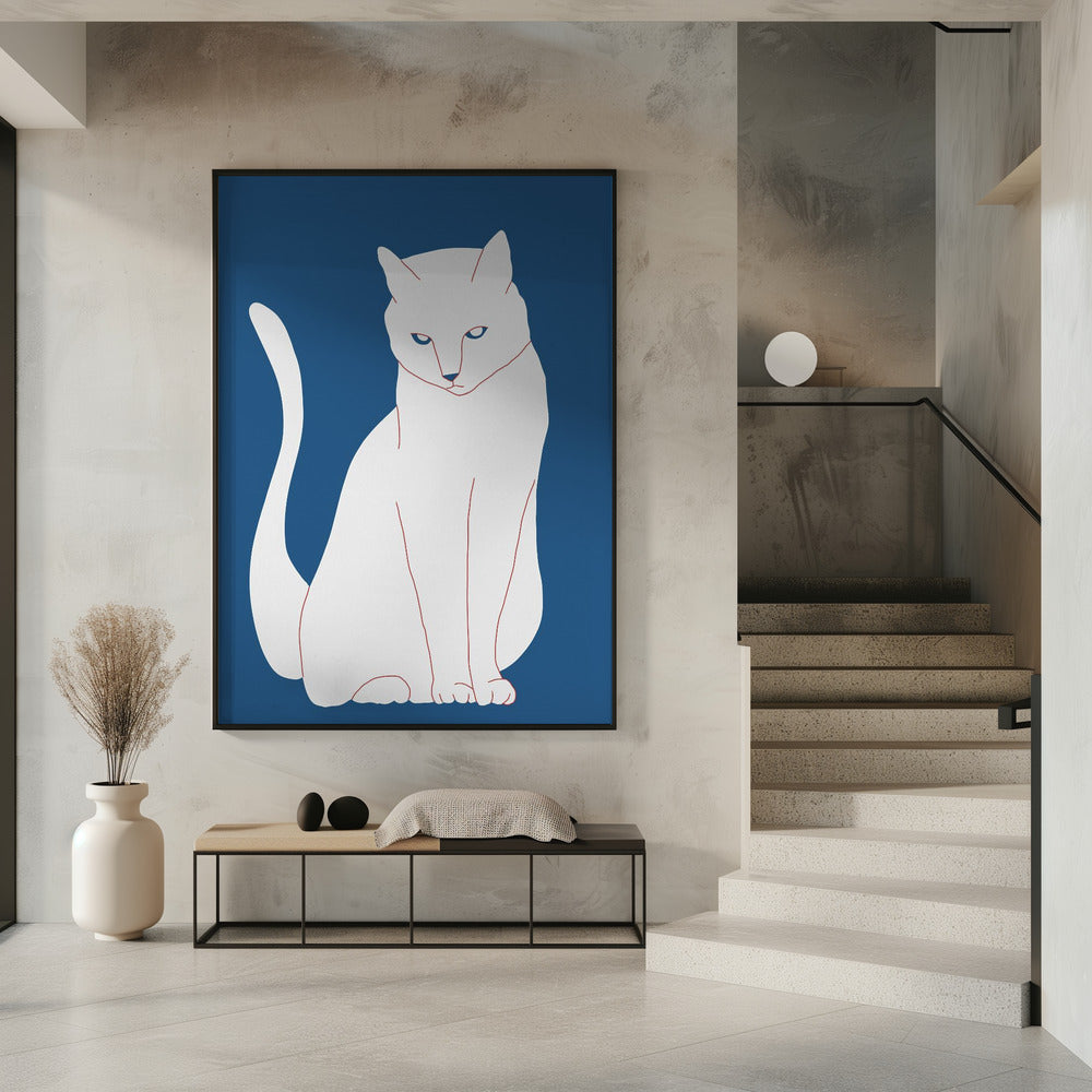 White and blue cat | Poster