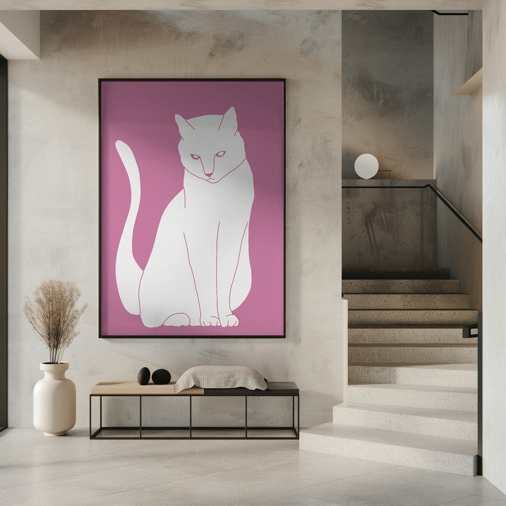 White and pink cat | Poster