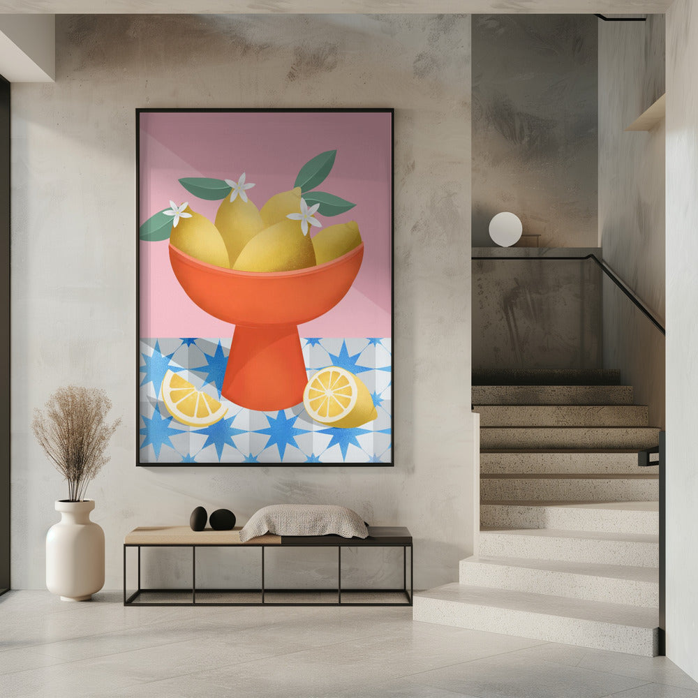 Lemons in a Red Pedestal Bowl | Poster