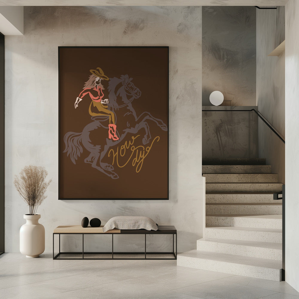 Cowgirl Riding A Rearing Horse | Poster