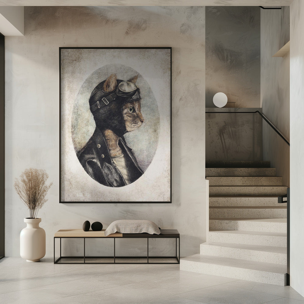 Stylish Cat Wearing A Leather Jacket | Poster