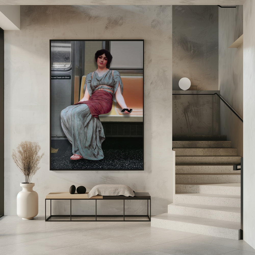 A Woman in Ancient Attire Seated in a Subway | Poster