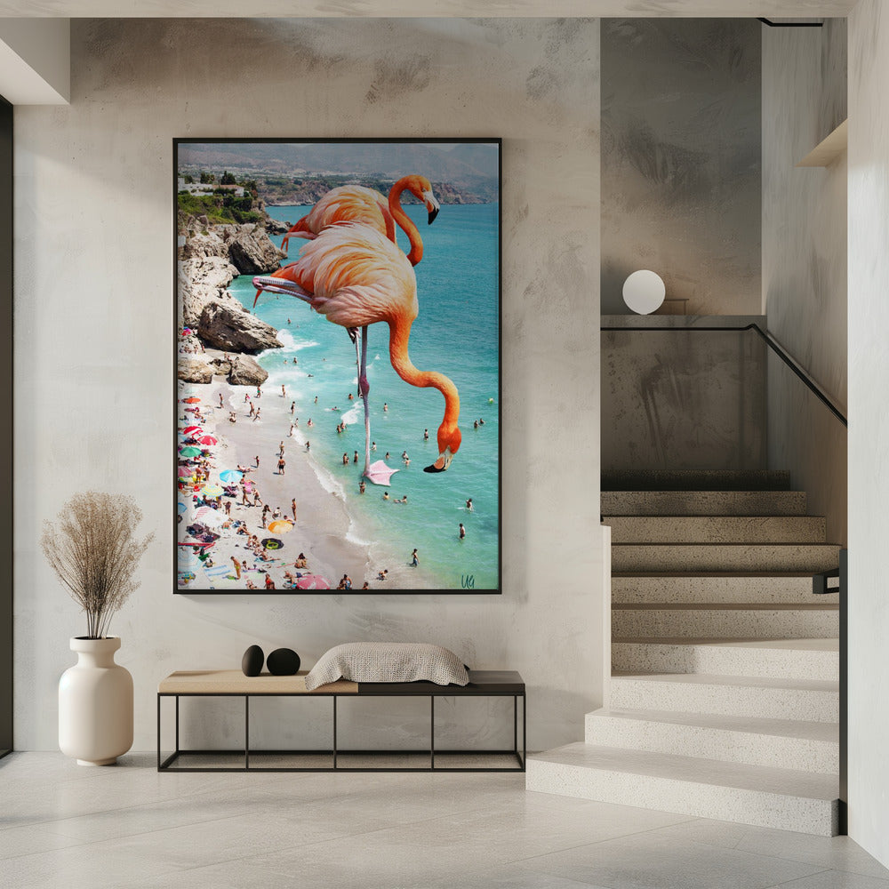 Flamingos On the Beach | Poster