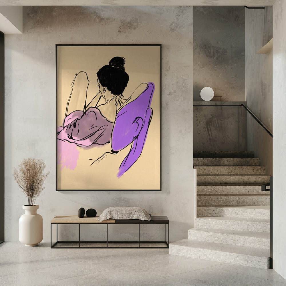 Reclining Woman Draped in Fluid Purple and Pink Tones | Poster