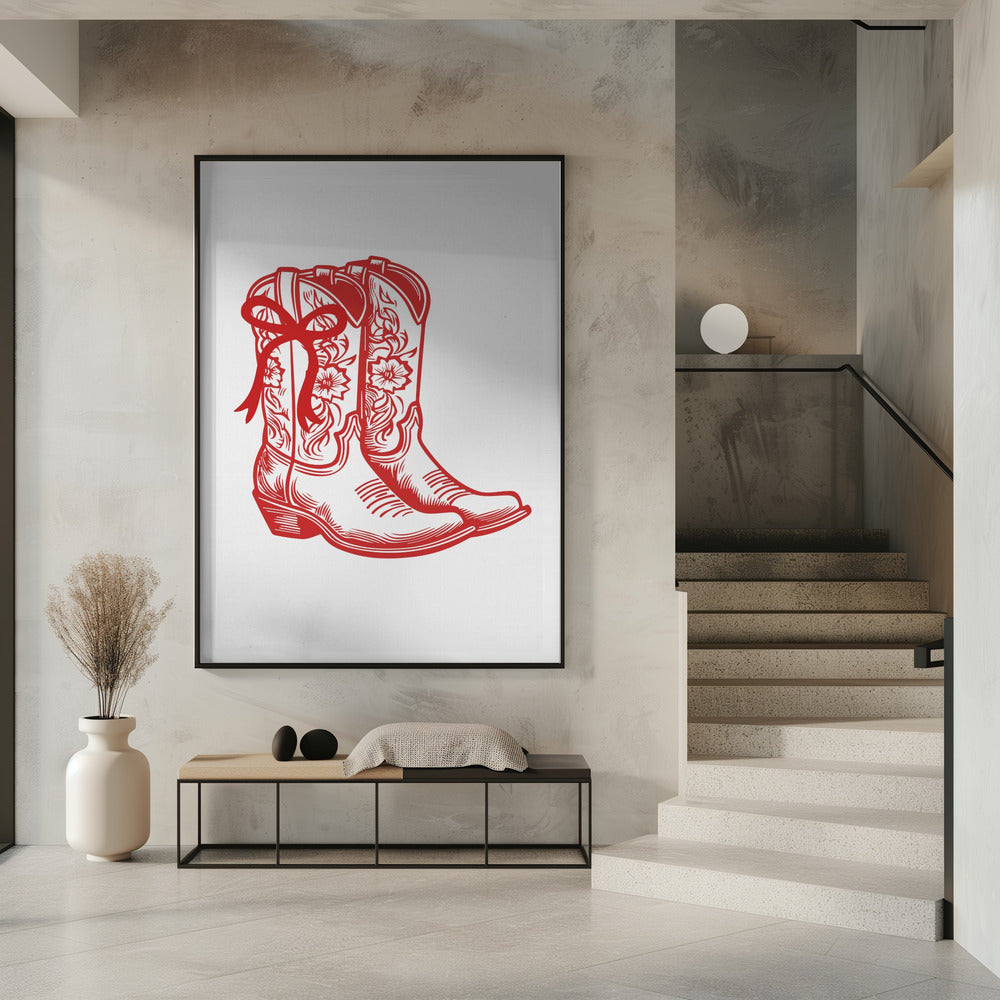 Red Cowgirl Boots with Bow | Poster
