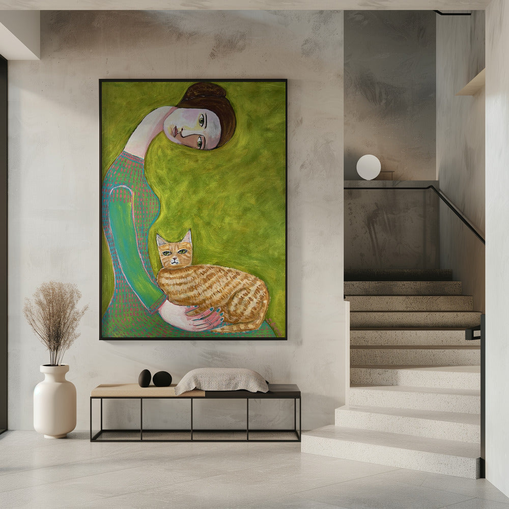 Bent Neck Lady with her so loved ginger cat. | Poster