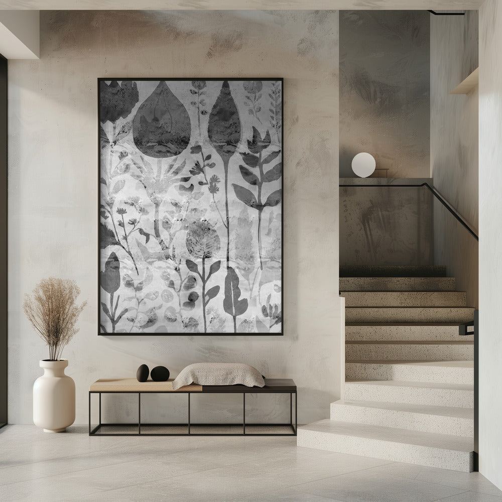 Floral Silhouettes in Grayscale | Poster