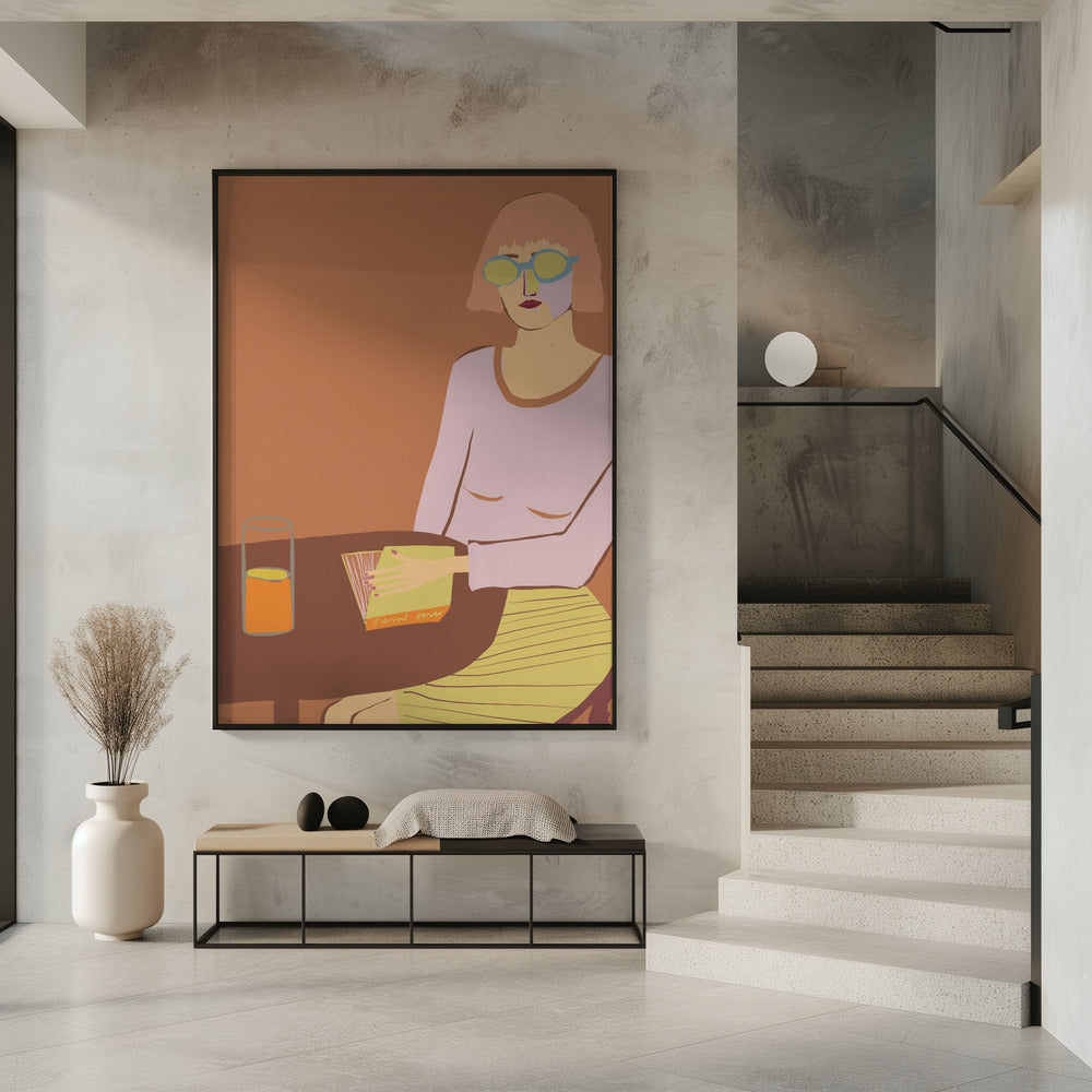 Lady reading with drink | Poster