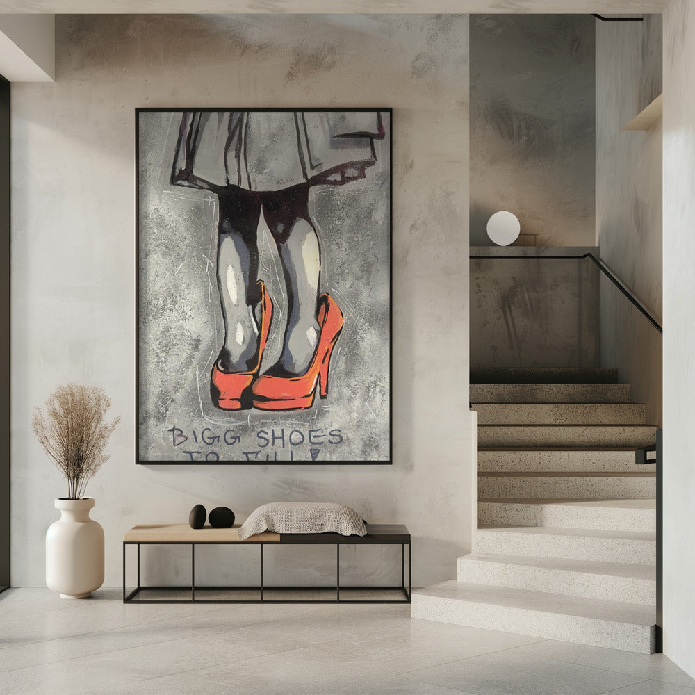 Child Wearing Oversized Red High Heels | Poster