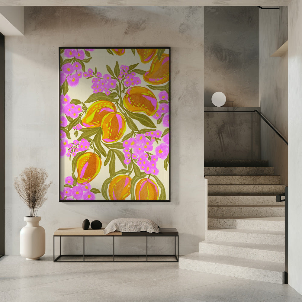 Tropical Theme With Lush Mangoes And Flowers | Poster