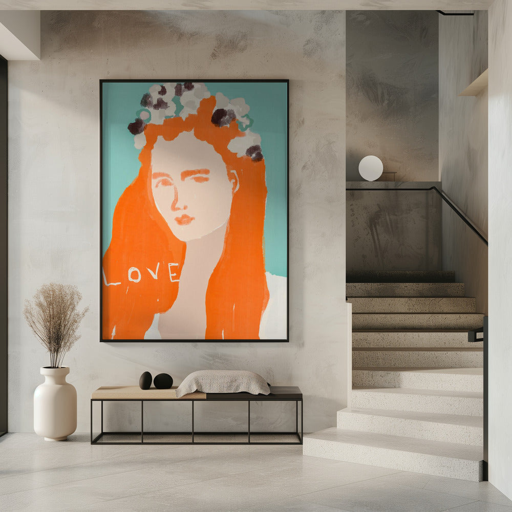 Woman with Orange Hair Adorned with Flowers | Poster