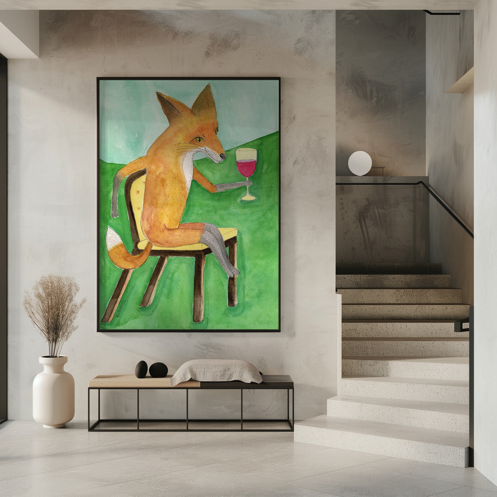 Mr. Fox drinking red wine | Poster