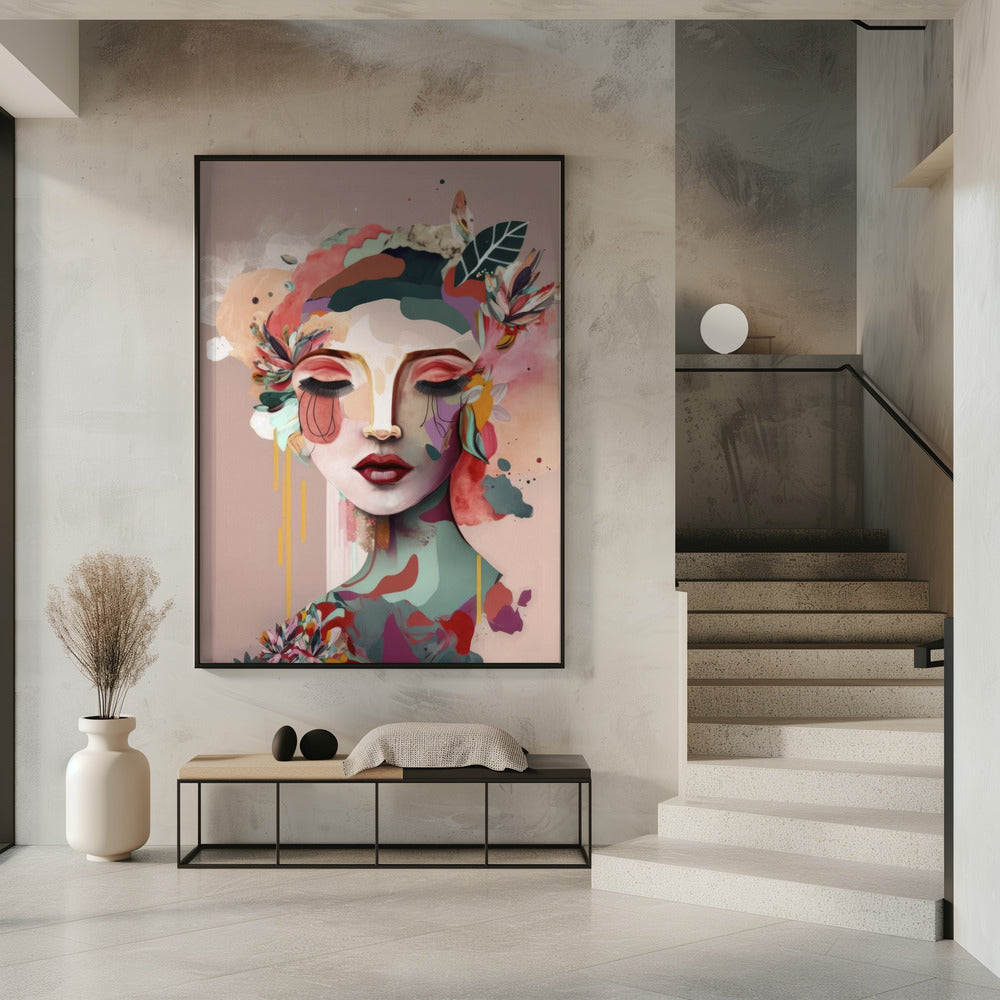 Woman Face Portrait with Floral Elements | Poster