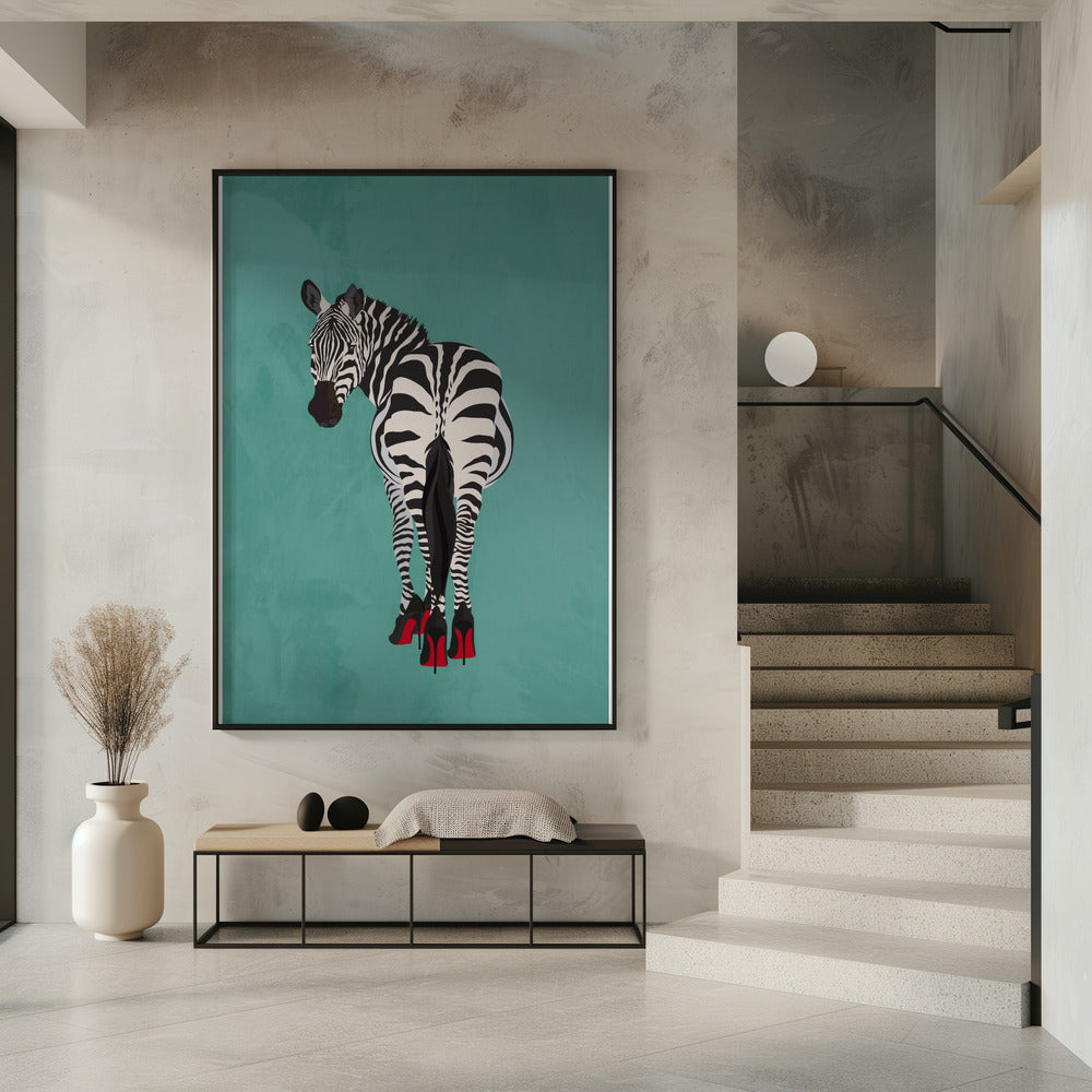 Zebra in heels teal | Poster