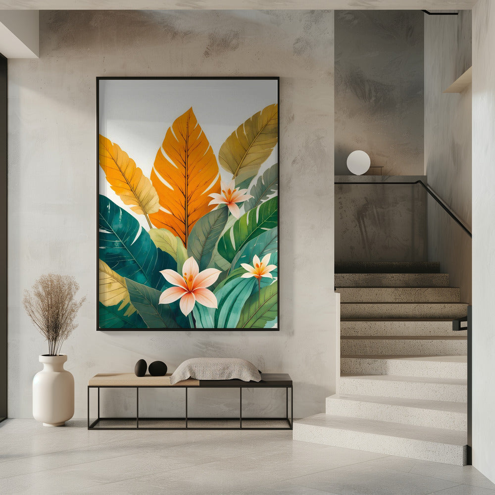 Tropical Leaves And Delicate Flowers | Poster