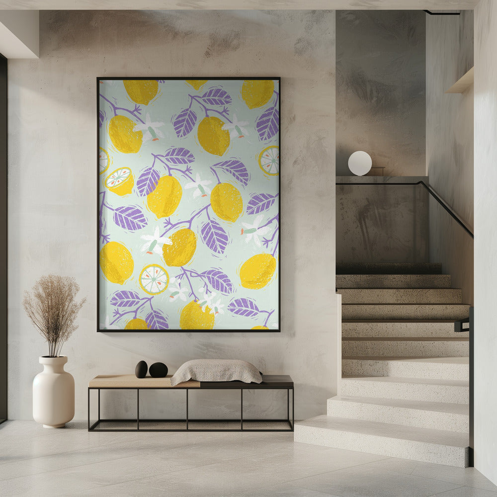 Yellow Lemons with Purple Leaves | Poster