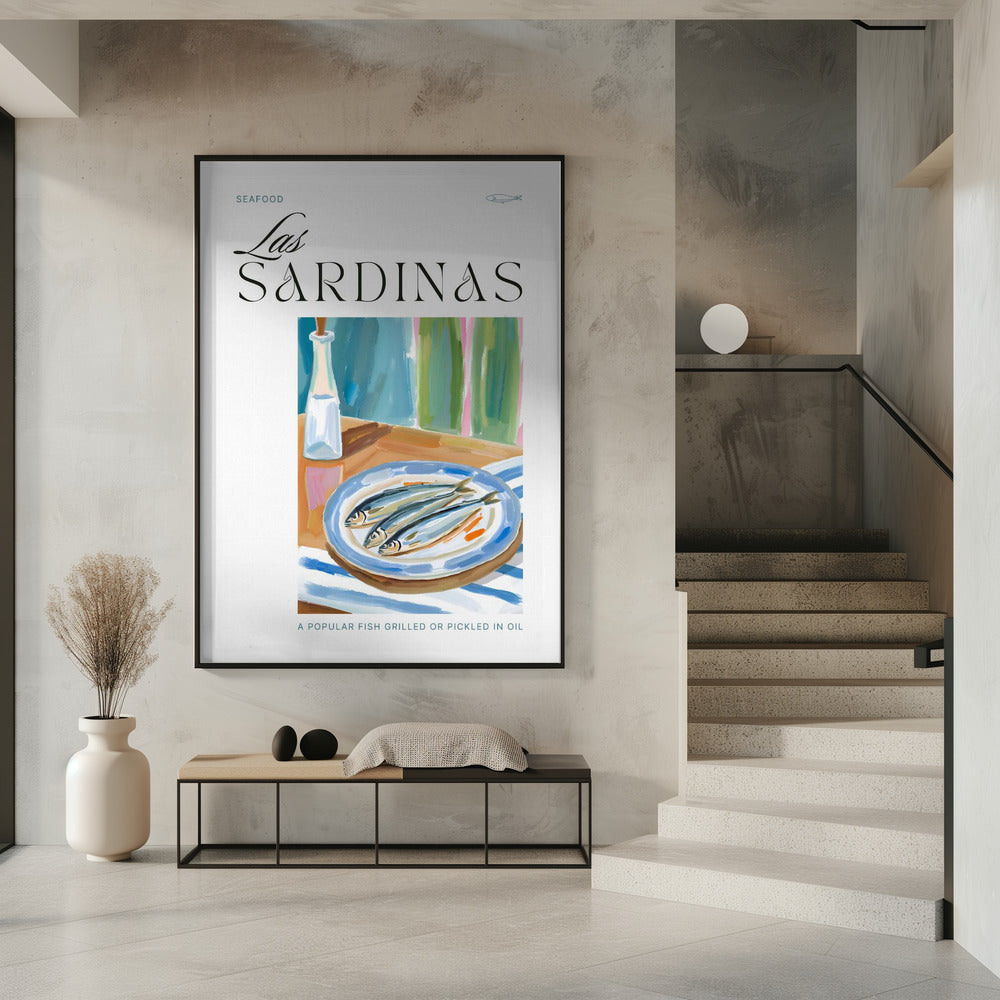 Plate of sardines with Bottle | Poster