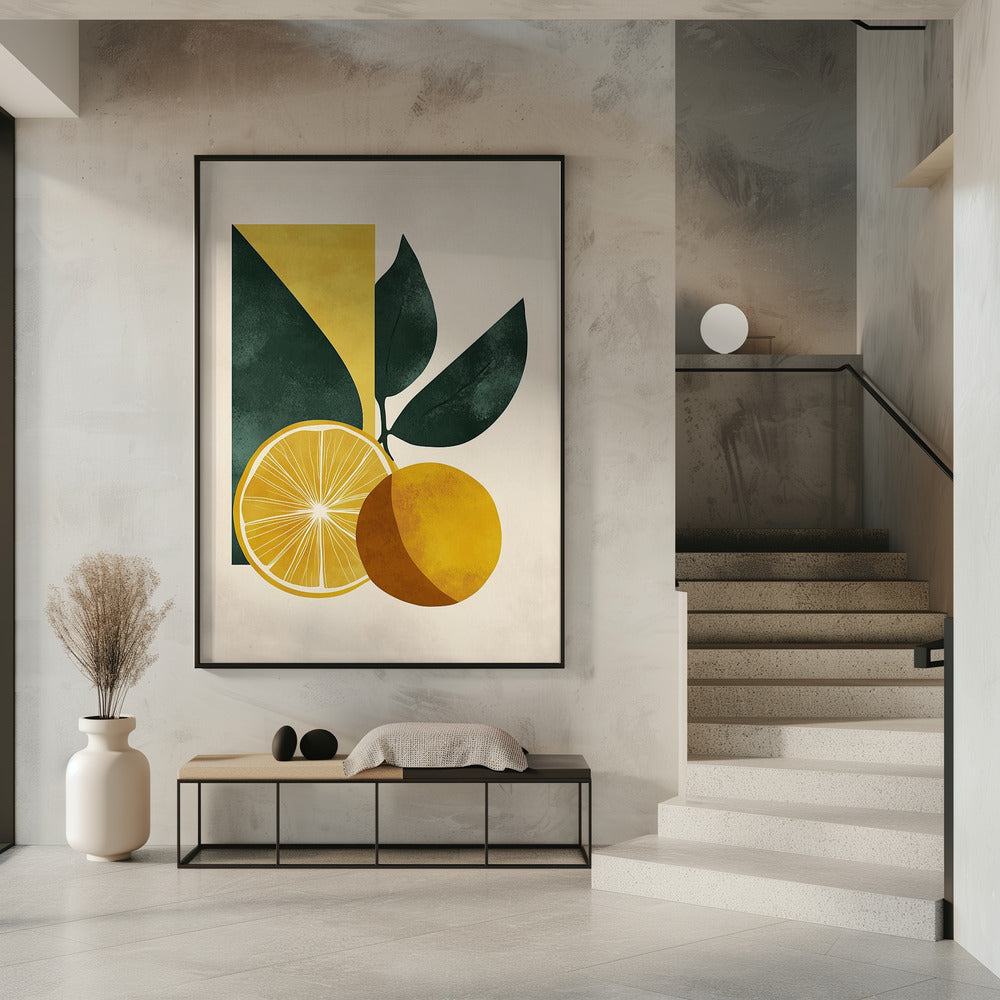 Yellow Lemon with Green Leaves Serenity | Poster
