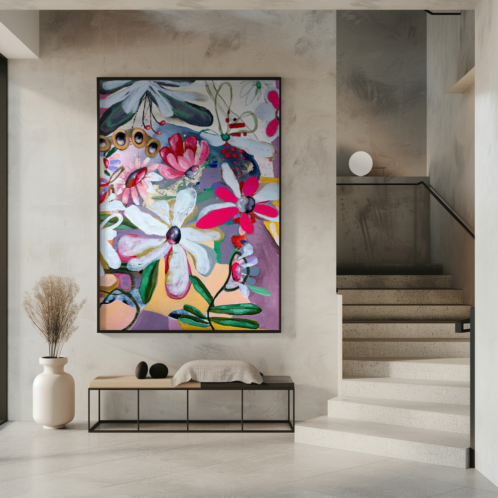 Vibrant Flowers with Bold Pink and White Petals | Poster